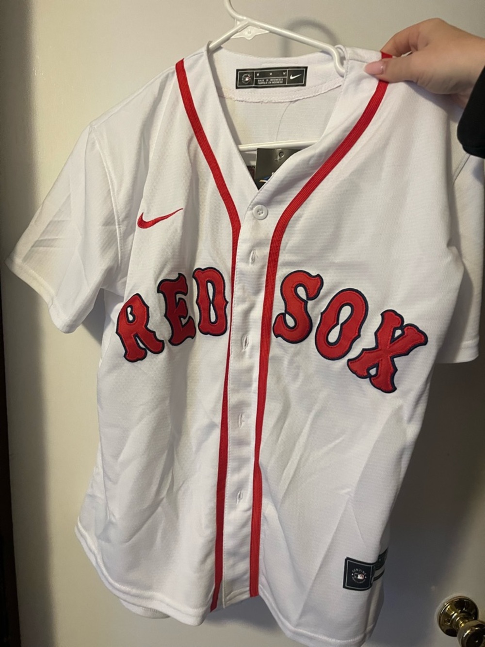 RED SOX NIKE MLB White and Red 'BRIDE 26' Baseball Jersey